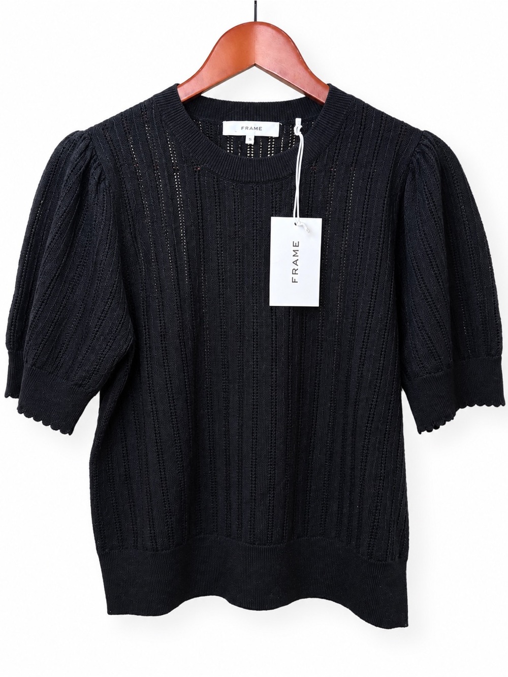 FRAME Ladder Pointelle Cashmere Sweater Black Women's L NWT $398